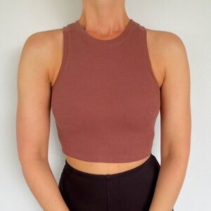 Tilly’s dark brown stretch ribbed knit sleeveless crop tank top size XS
